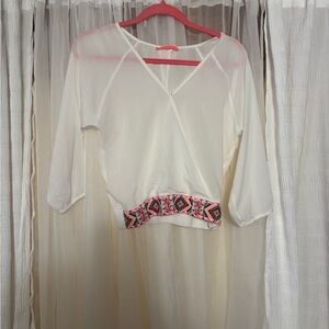 Lulumari Sheer Top with Coral and Cream Highlights